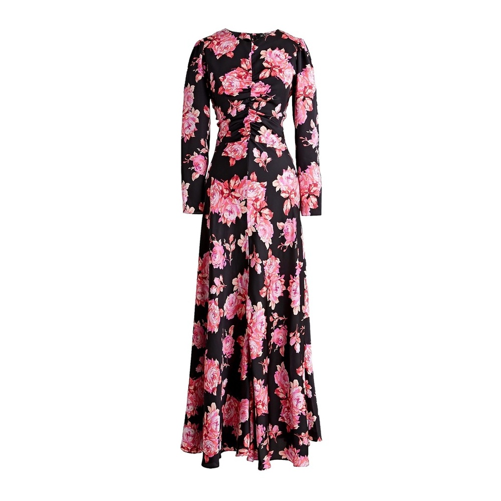 J. Crew Black and Pink Floral Long Sleeve Dress